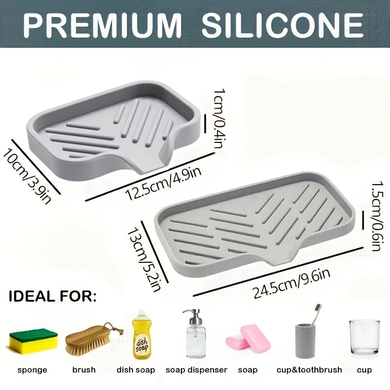 Silicone Kitchen Soap Tray, Kitchen Sink Tray Sponge Tray Dish, Soap